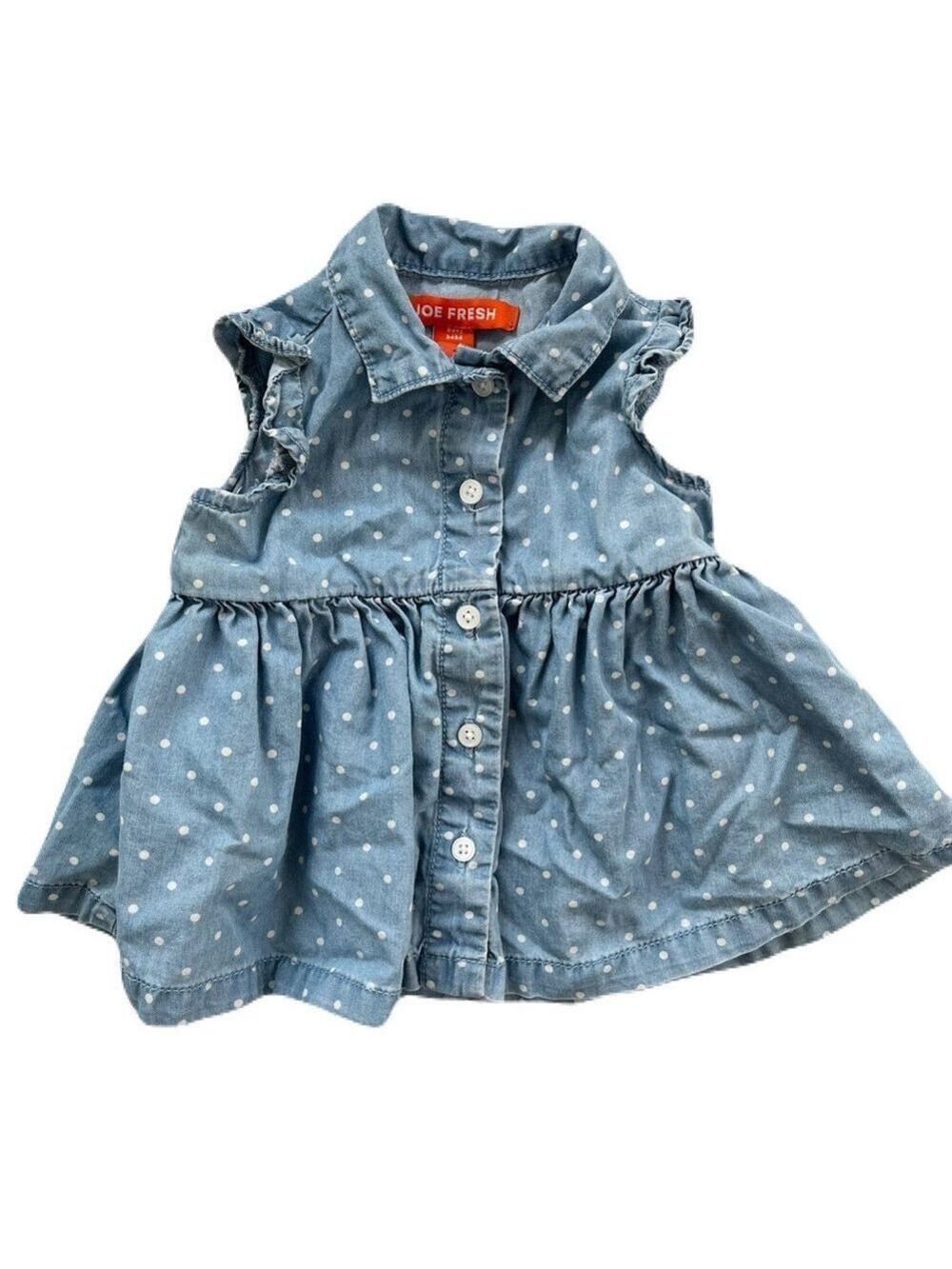 🩵 4/$20 Joe Fresh Denim Blue Baby‎ Dress with White Dots